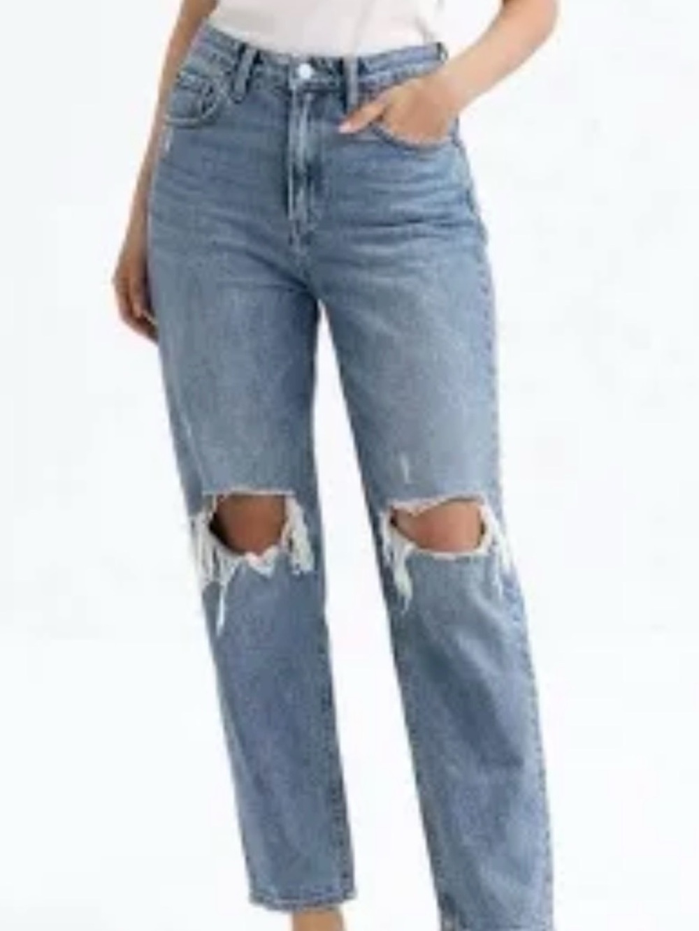 Abercrombie & Fitch Light Blue Distressed Knee Jeans - The Mom High Rise Size 27